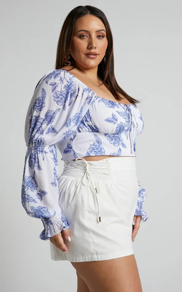 Showpo Zonya Top 8211 Tie Front Long Sleeve Blouse In Blue Silhouette Floral Women Curve Clothes Showpo Zonya Top 8211 Tie Front Long Sleeve Blouse In Blue Silhouette Floral Women Curve Clothes