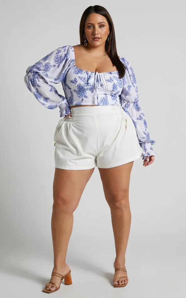 Showpo Zonya Top 8211 Tie Front Long Sleeve Blouse In Blue Silhouette Floral Women Curve Clothes Showpo Zonya Top 8211 Tie Front Long Sleeve Blouse In Blue Silhouette Floral Women Curve Clothes