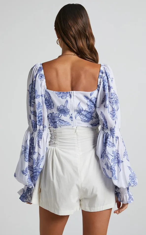 Showpo Zonya Top 8211 Tie Front Long Sleeve Blouse In Blue Silhouette Floral Women Curve Clothes Showpo Zonya Top 8211 Tie Front Long Sleeve Blouse In Blue Silhouette Floral Women Curve Clothes