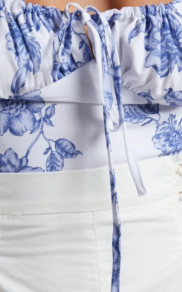 Showpo Zonya Top 8211 Tie Front Long Sleeve Blouse In Blue Silhouette Floral Women Curve Clothes Showpo Zonya Top 8211 Tie Front Long Sleeve Blouse In Blue Silhouette Floral Women Curve Clothes