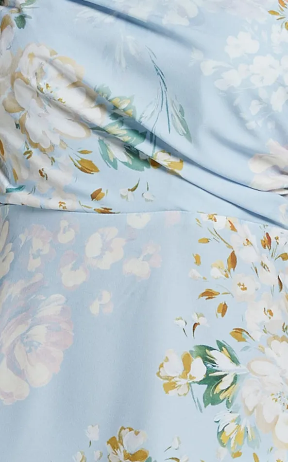 Showpo Zophia Midi Dress 8211 One Shoulder Tiered Dress In Aqua Botanical Print Women Dresses