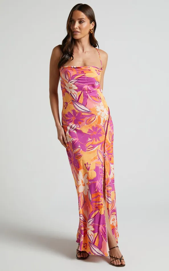 Showpo Zydelle Midi Dress 8211 Cowl Neck Thigh Split Dress In Purple Floral Women Dresses Showpo Zydelle Midi Dress 8211 Cowl Neck Thigh Split Dress In Purple Floral Women Dresses