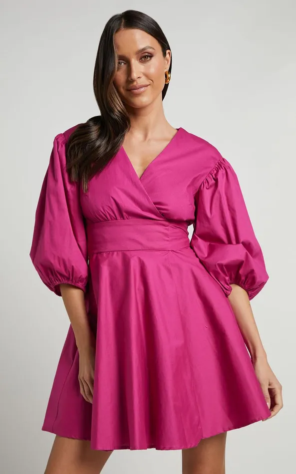 Showpo Zyla Mini Dress 8211 Puff Sleeve Wrap Dress In Berry Women Curve Clothes Showpo Zyla Mini Dress 8211 Puff Sleeve Wrap Dress In Berry Women Curve Clothes