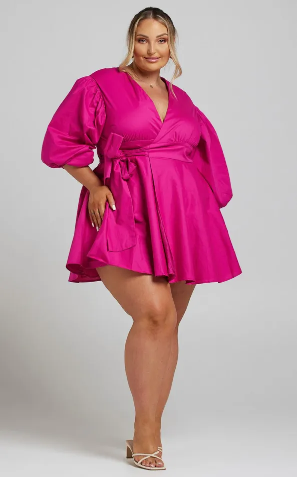 Showpo Zyla Mini Dress 8211 Puff Sleeve Wrap Dress In Berry Women Curve Clothes