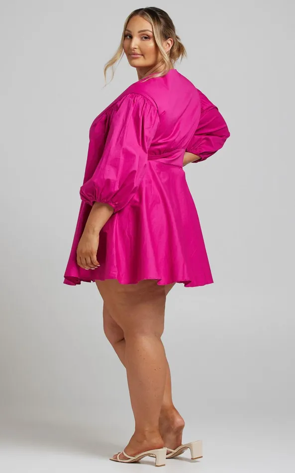Showpo Zyla Mini Dress 8211 Puff Sleeve Wrap Dress In Berry Women Curve Clothes