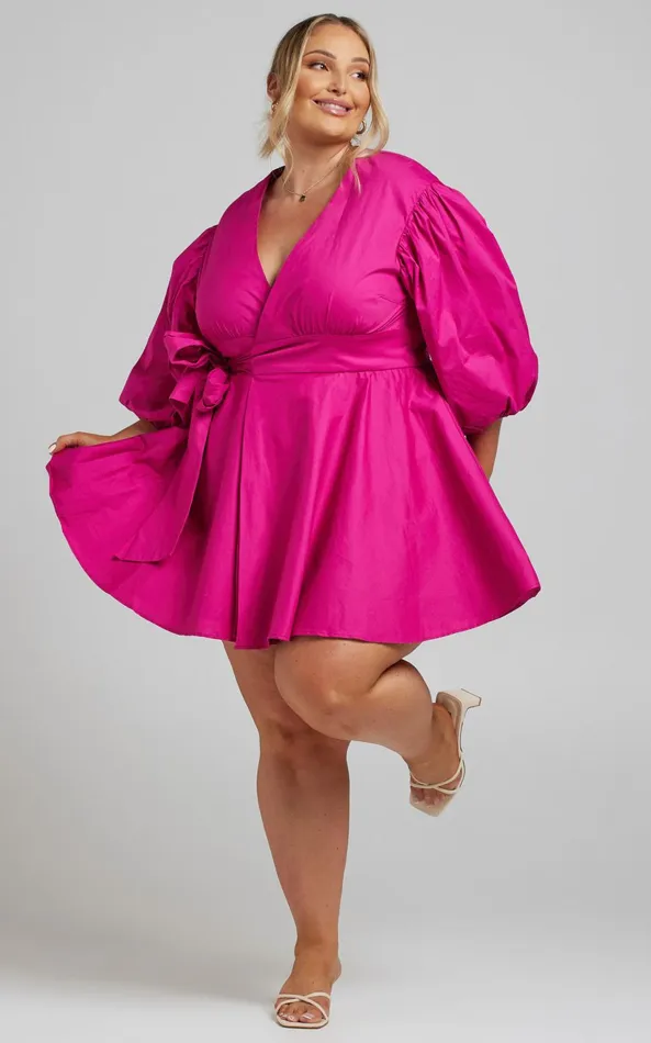 Showpo Zyla Mini Dress 8211 Puff Sleeve Wrap Dress In Berry Women Curve Clothes