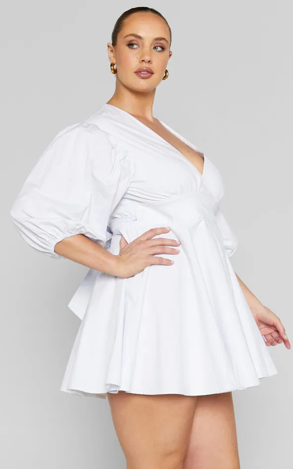 Showpo Zyla Mini Dress 8211 Puff Sleeve Wrap Dress In White Women Dresses