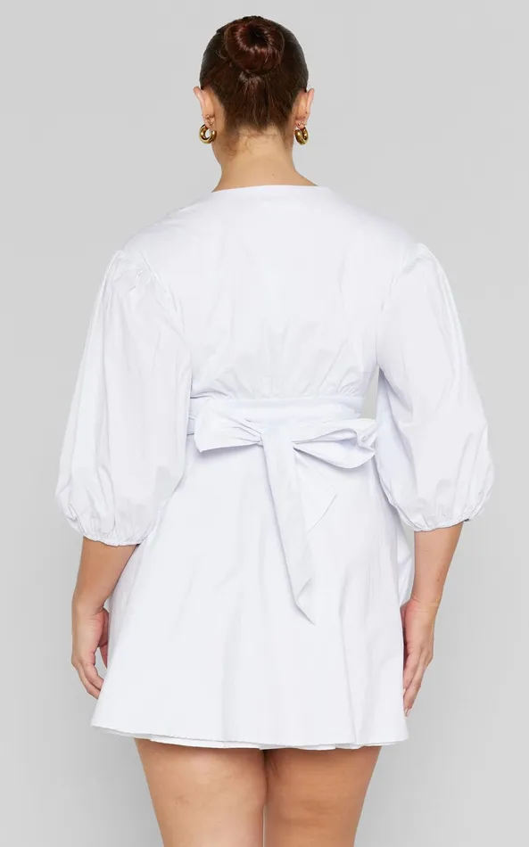Showpo Zyla Mini Dress 8211 Puff Sleeve Wrap Dress In White Women Dresses