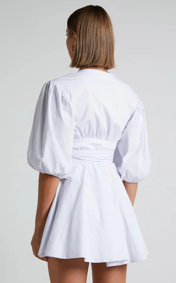 Showpo Zyla Mini Dress 8211 Puff Sleeve Wrap Dress In White Women Dresses