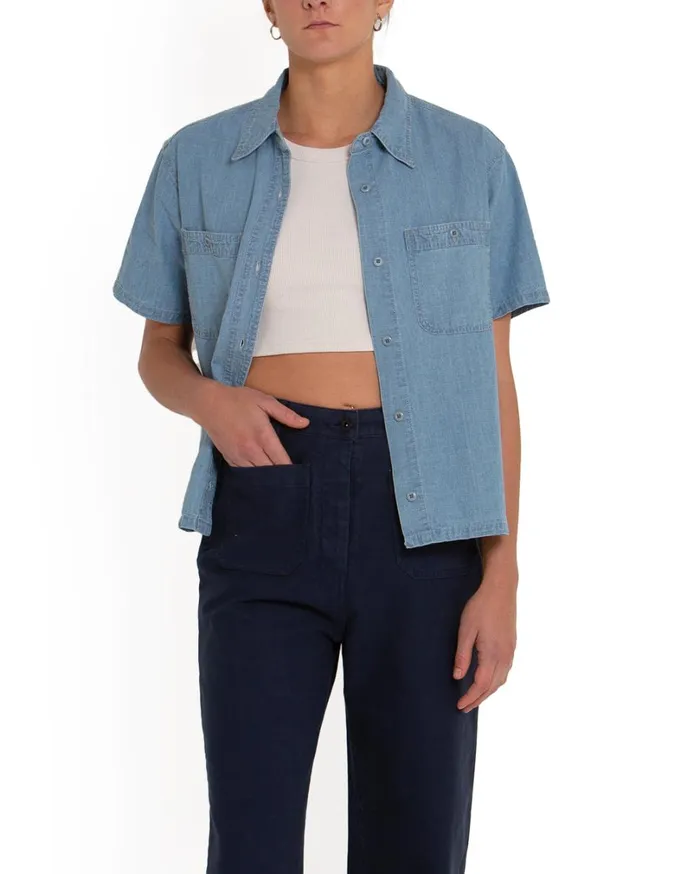 Union Cropped Shirt 8211 Blue Chambray Women Deus Ex Machina Shirts
