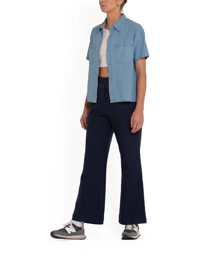Union Cropped Shirt 8211 Blue Chambray Women Deus Ex Machina Shirts Union Cropped Shirt 8211 Blue Chambray Women Deus Ex Machina Shirts