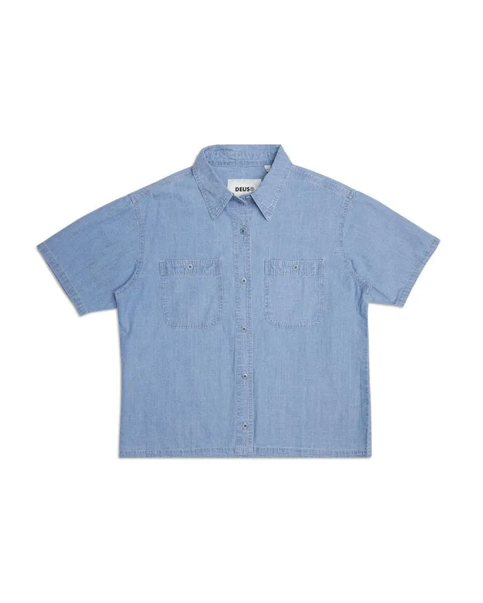 Union Cropped Shirt 8211 Blue Chambray Women Deus Ex Machina Shirts Union Cropped Shirt 8211 Blue Chambray Women Deus Ex Machina Shirts