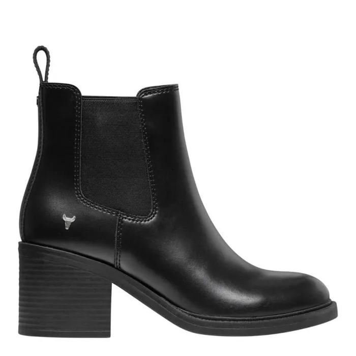 Windsor Smith Boots Women VARSITY BLACK LEATHER BOOTS