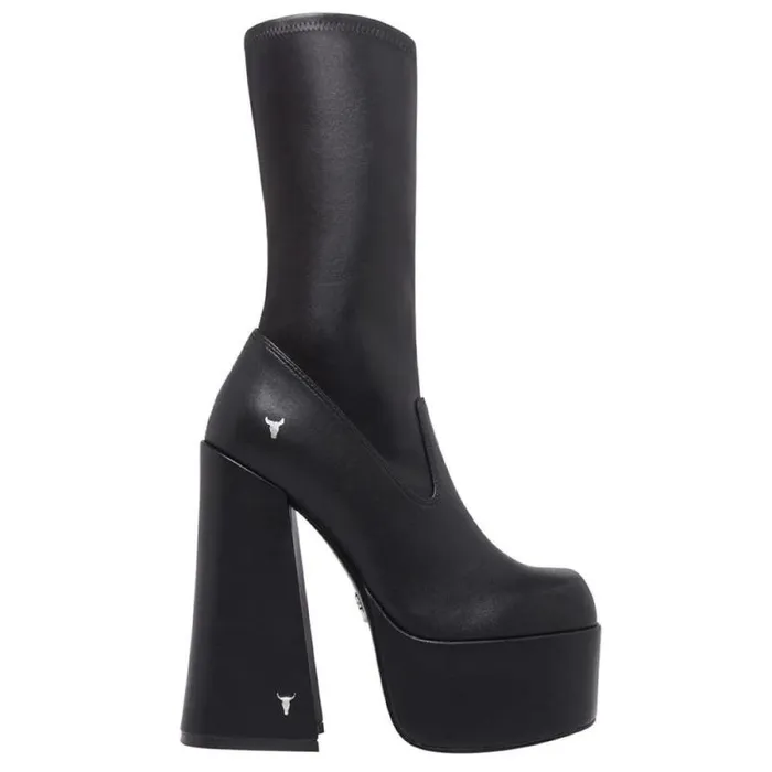 Windsor Smith Platforms Women SAVIOUR BLACK STRETCH PLATFORM BOOTS