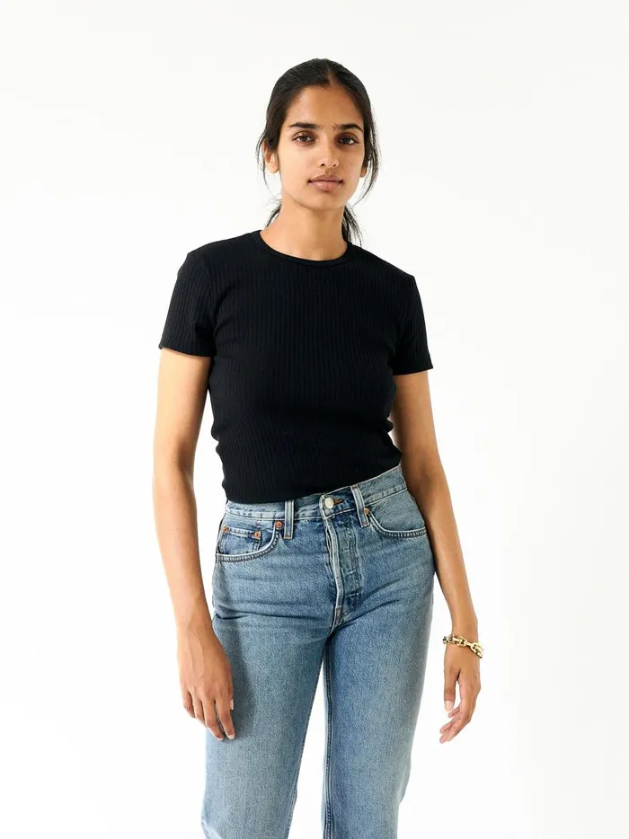 Women 60s Short Sleeve Tee Black The UNDONE Tops