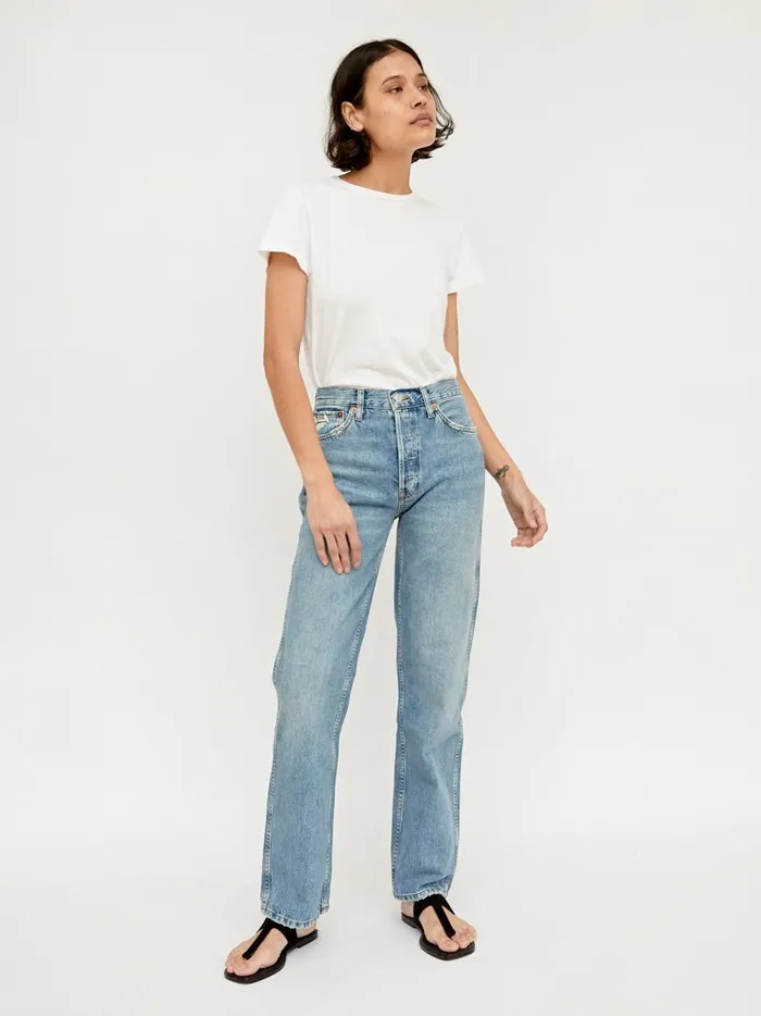 Women 90s High Rise Loose Jean Worn Blue The UNDONE Denim