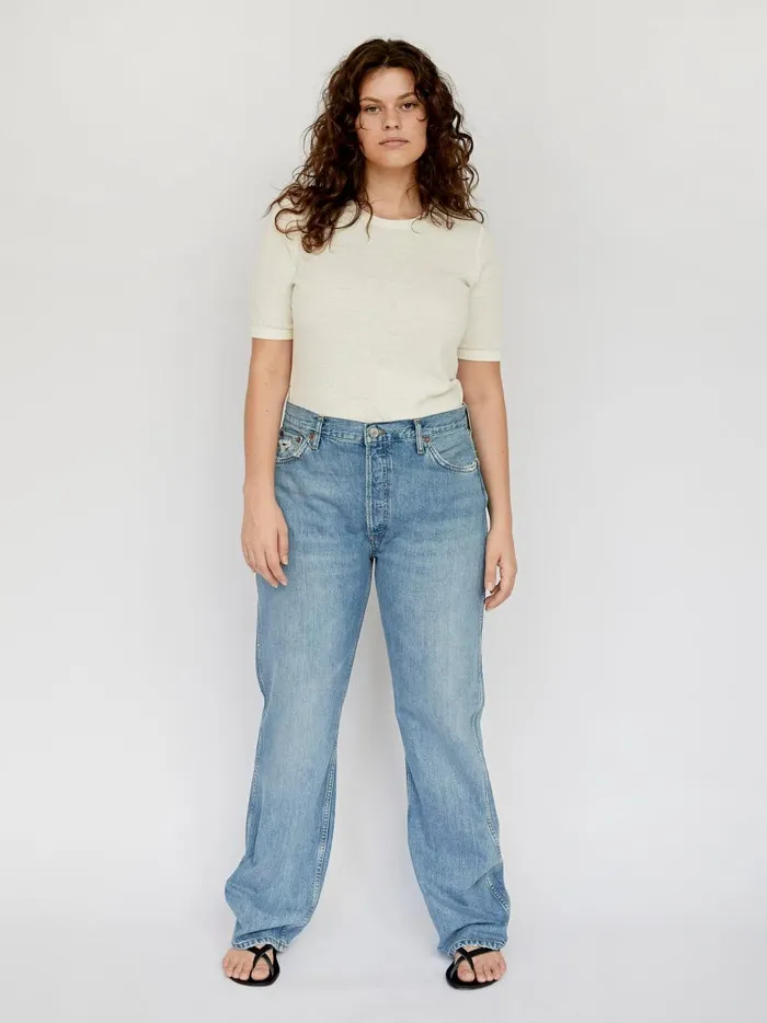 Women 90s High Rise Loose Jean Worn Blue The UNDONE Denim