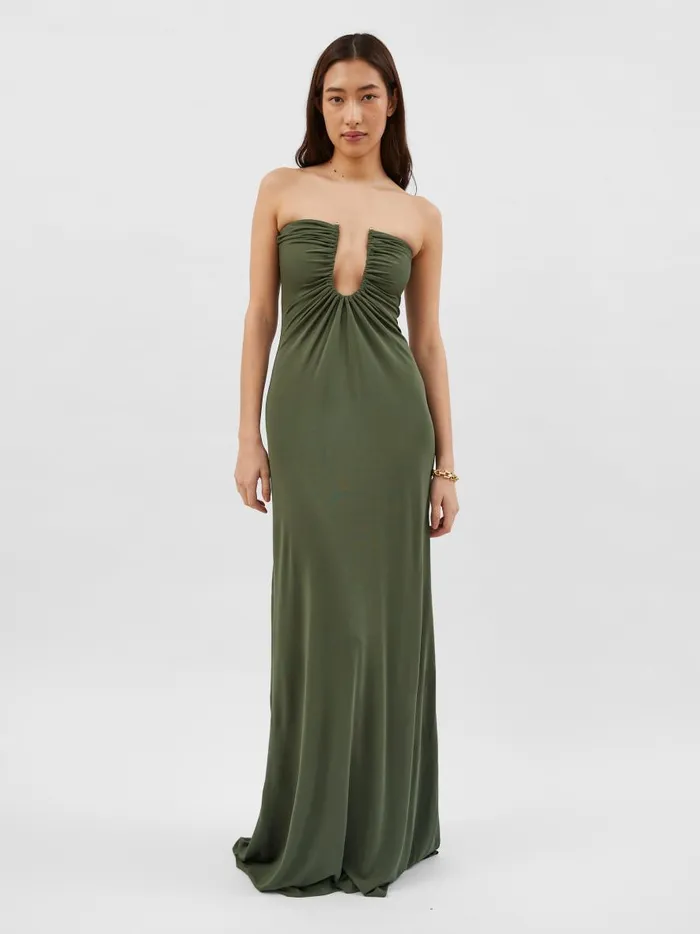 Women Arced Palm Strapless Dress Bottle Green The UNDONE Dresses