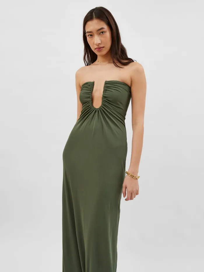 Women Arced Palm Strapless Dress Bottle Green The UNDONE Dresses