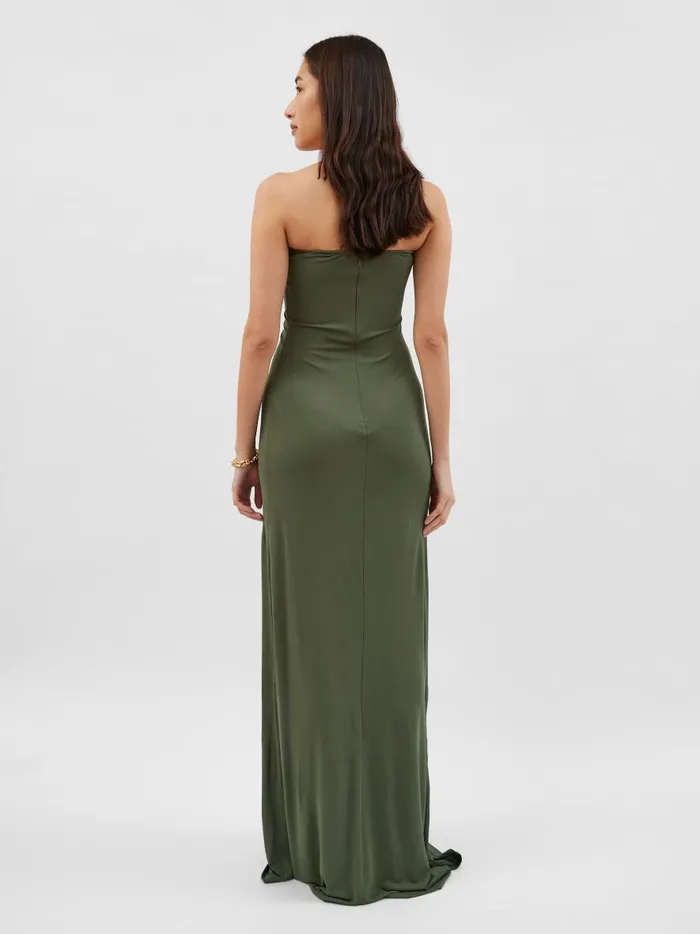 Women Arced Palm Strapless Dress Bottle Green The UNDONE Dresses