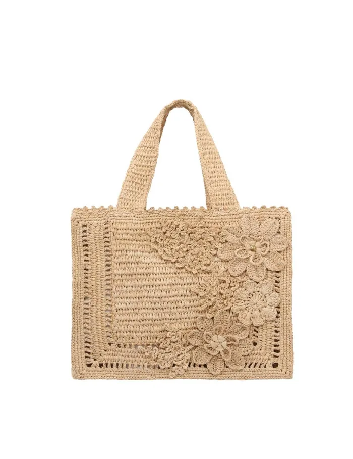 Women Bags Zimmermann Floral Raffia Mini Tote Natural