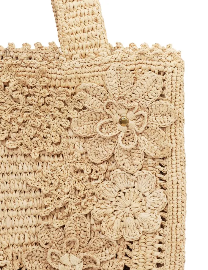 Women Bags Zimmermann Floral Raffia Mini Tote Natural