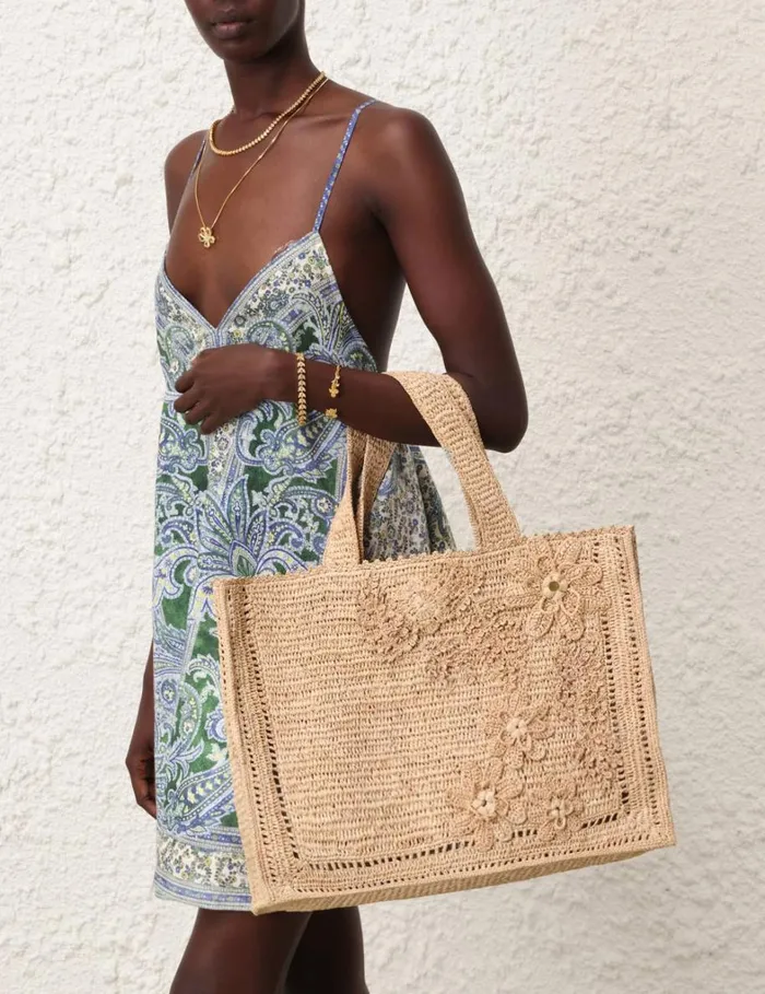 Women Bags Zimmermann Floral Raffia Tote Natural