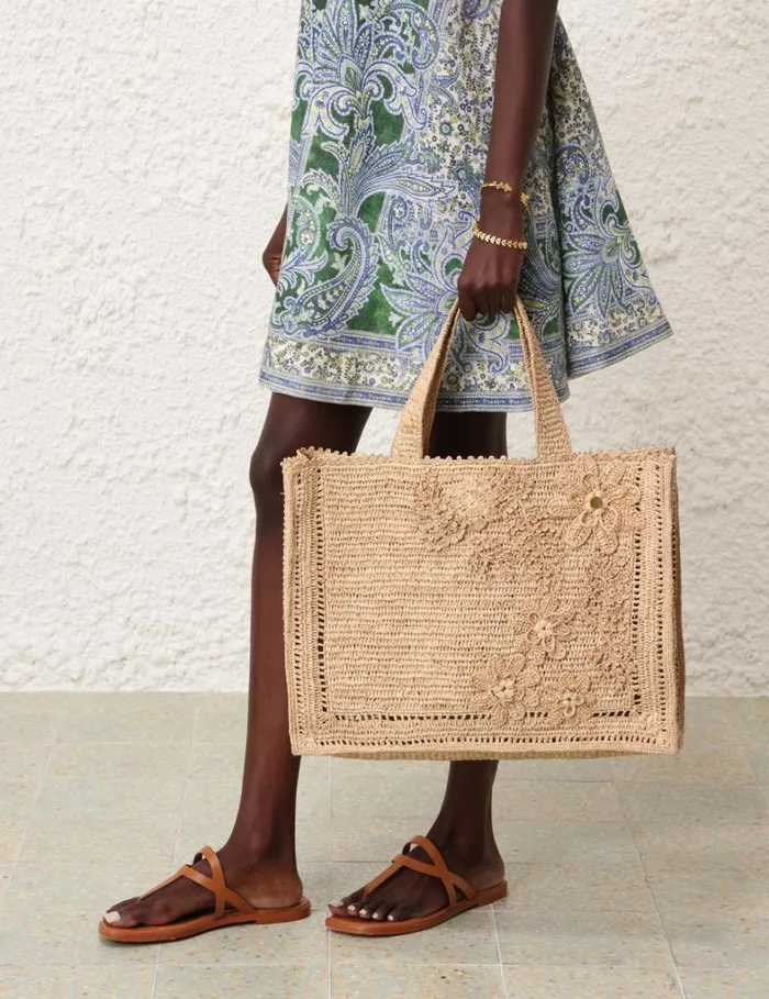 Women Bags Zimmermann Floral Raffia Tote Natural