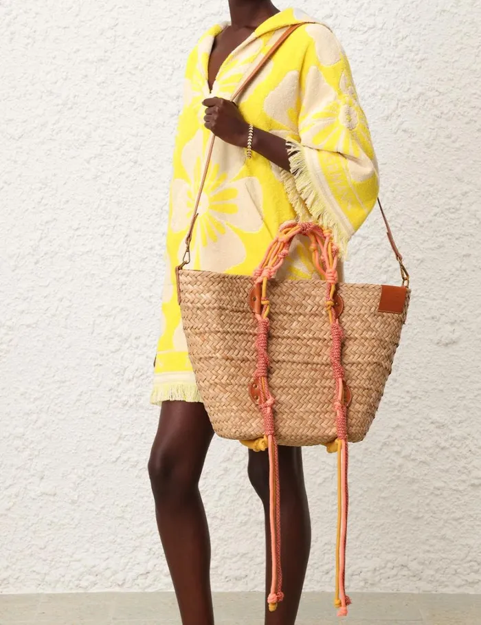 Women Bags Zimmermann Large Macrame Basket Coral Multi