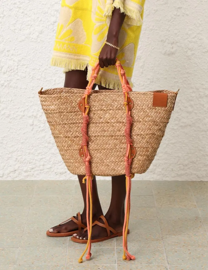 Women Bags Zimmermann Large Macrame Basket Coral Multi
