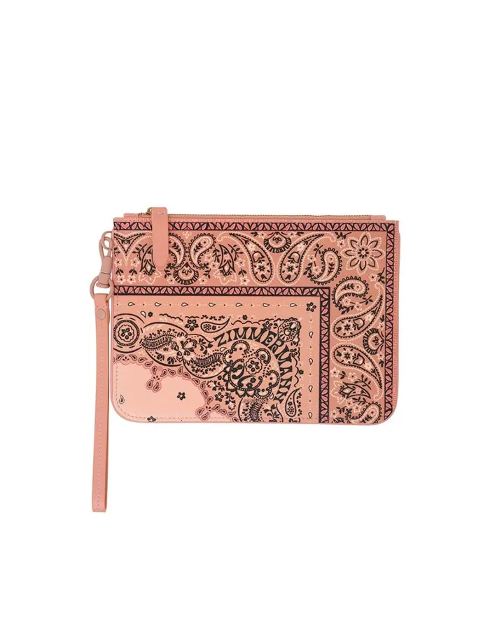 Women Bags Zimmermann Medium Printed Leather Pouch Pink Bandana