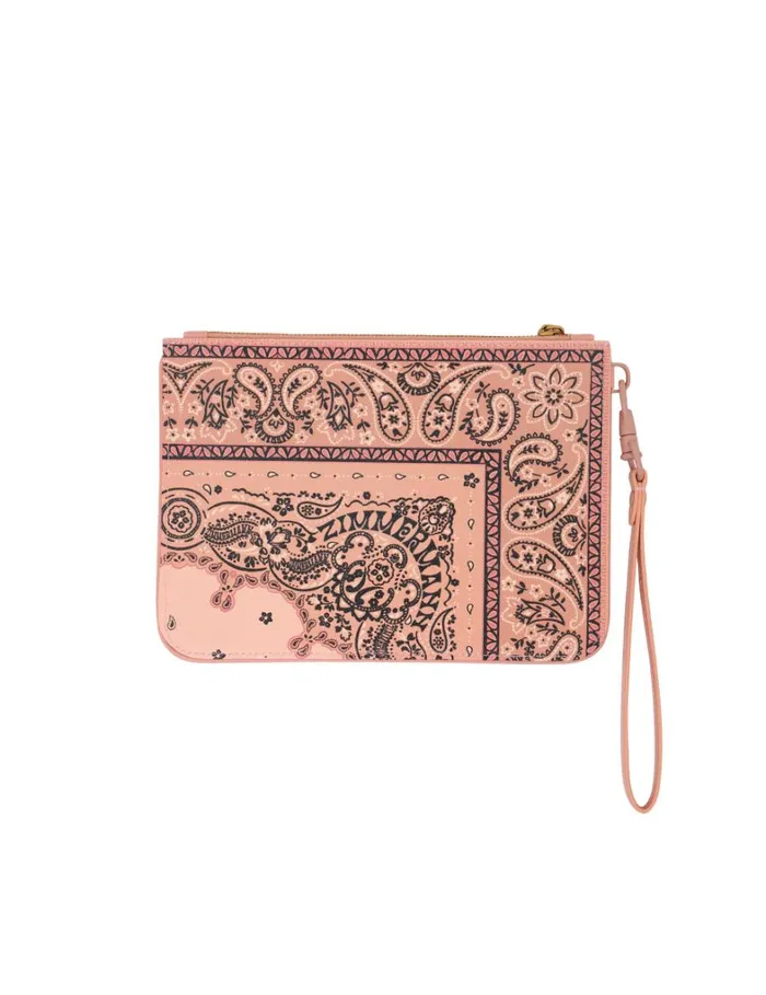 Women Bags Zimmermann Medium Printed Leather Pouch Pink Bandana