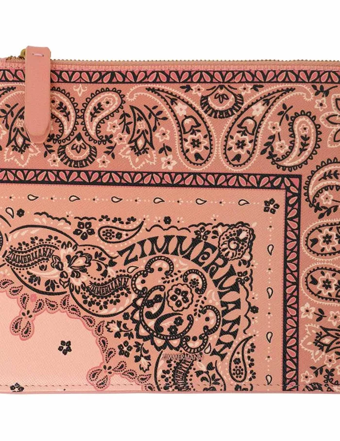 Women Bags Zimmermann Medium Printed Leather Pouch Pink Bandana