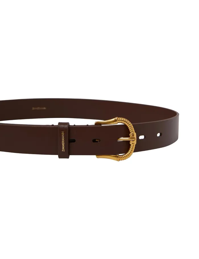 Women Belts Zimmermann Twisted Buckle Leather Belt 30 Chocolate