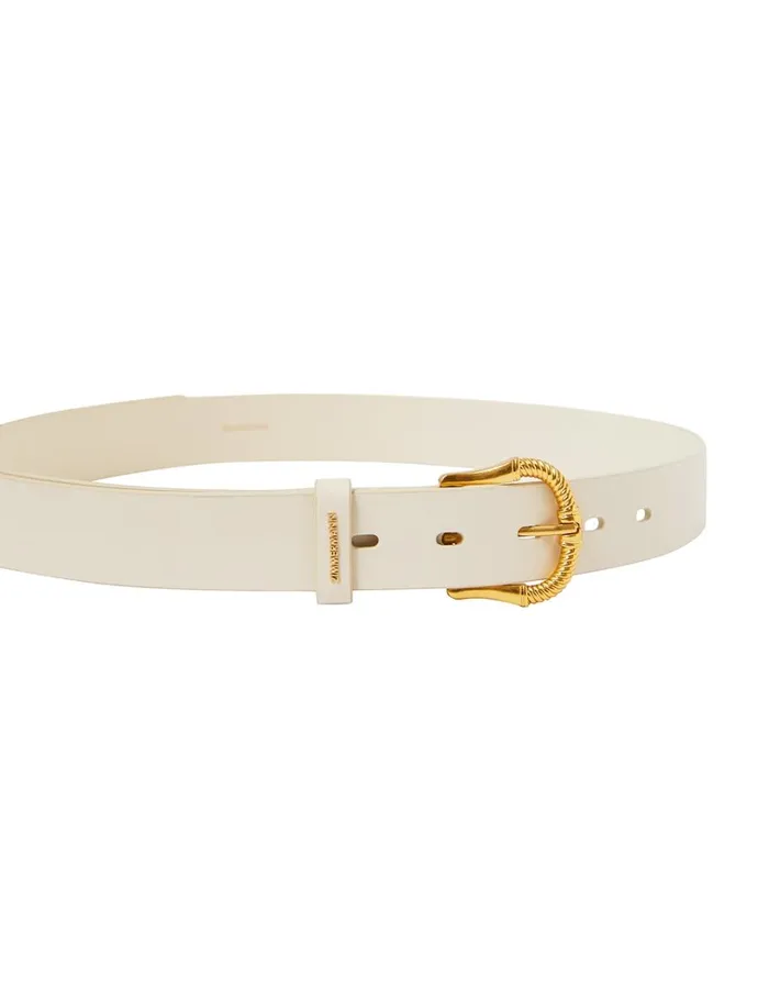 Women Belts Zimmermann Twisted Buckle Leather Belt 30 Macadamia