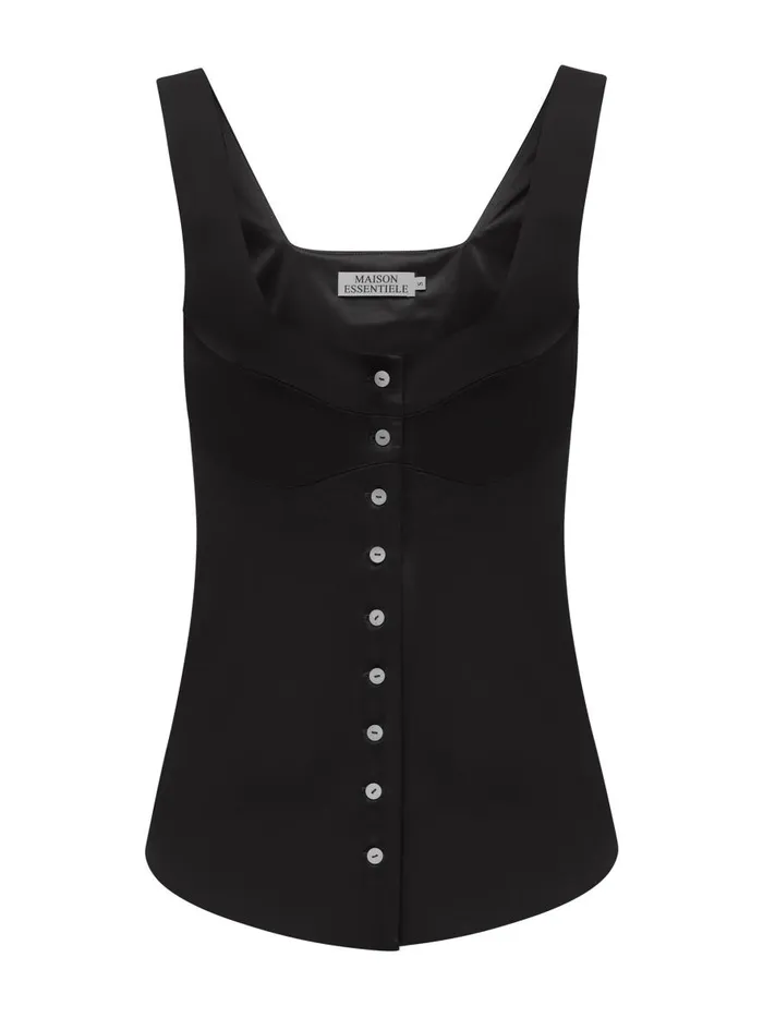 Women Button Down Vest Black The UNDONE Loungewear