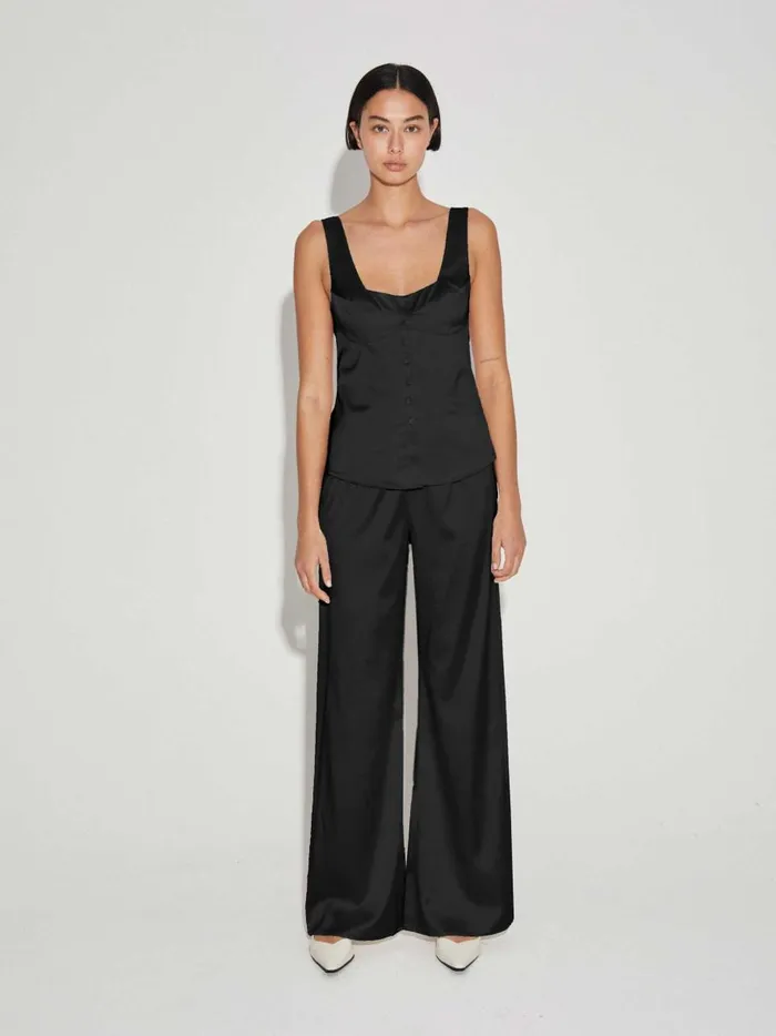 Women Button Down Vest Black The UNDONE Loungewear