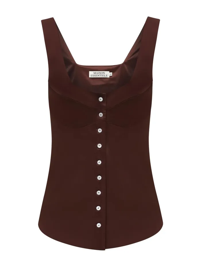 Women Button Down Vest Chocolate The UNDONE Tops