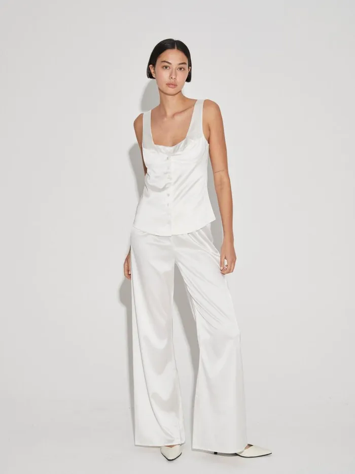 Women Button Down Vest Optic White The UNDONE Loungewear