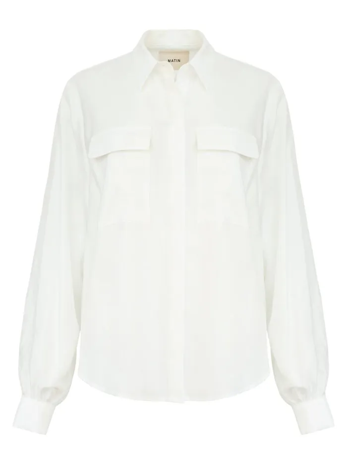 Women Classic Double Pocket Shirt White The UNDONE Tops