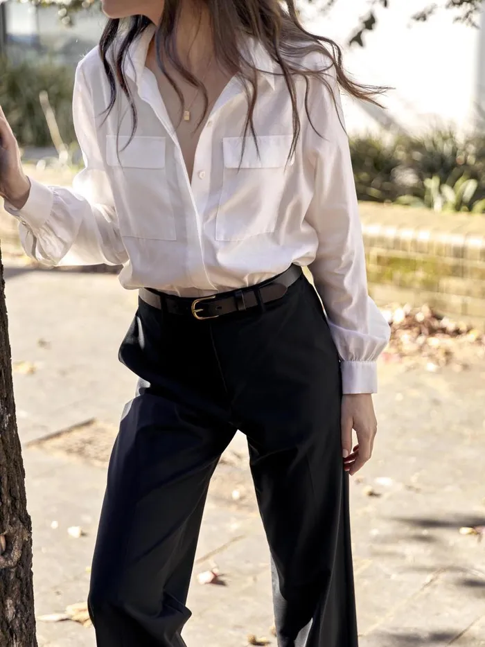 Women Classic Double Pocket Shirt White The UNDONE Tops
