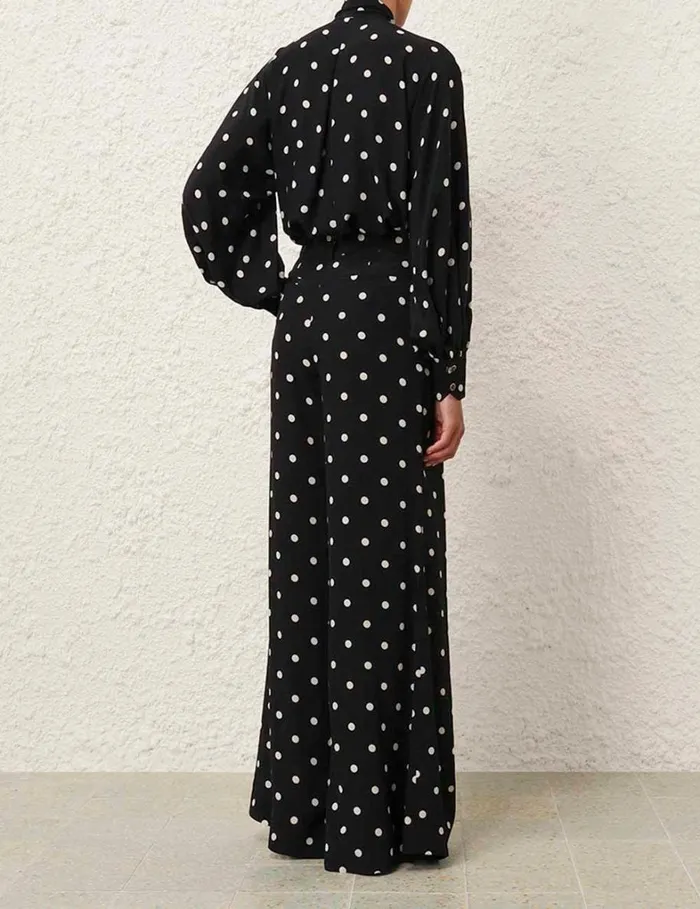 Women Clothing Zimmermann Batwing Blouse Black W Cream Dot