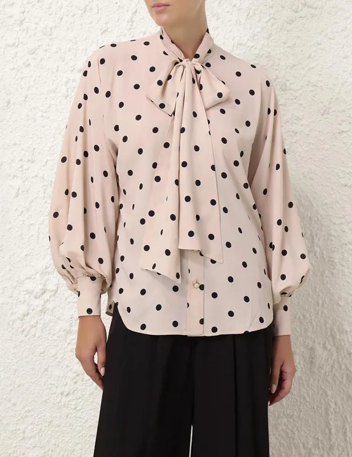 Women Clothing Zimmermann Batwing Blouse Buff W Black Dot
