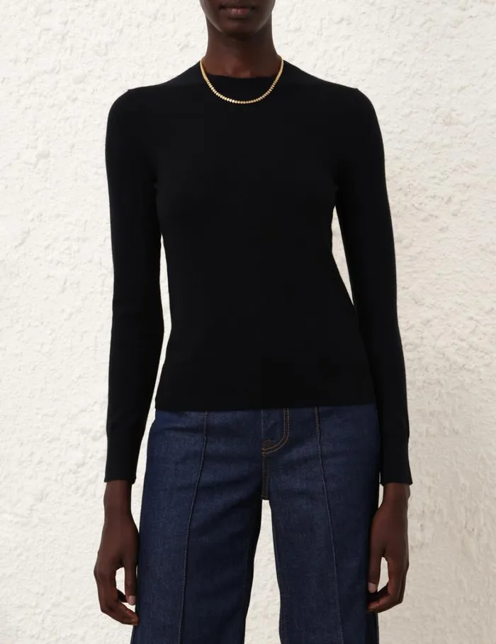 Women Clothing Zimmermann Classic Crew Neck Sweater Black