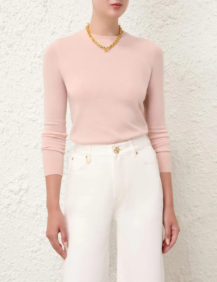 Women Clothing Zimmermann Classic Crew Neck Sweater Dusty Pink
