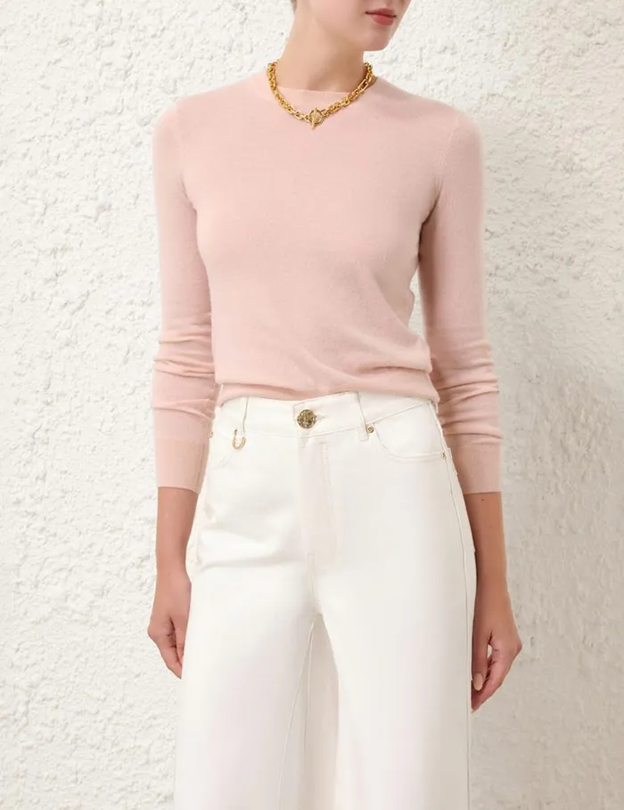 Women Clothing Zimmermann Classic Crew Neck Sweater Dusty Pink