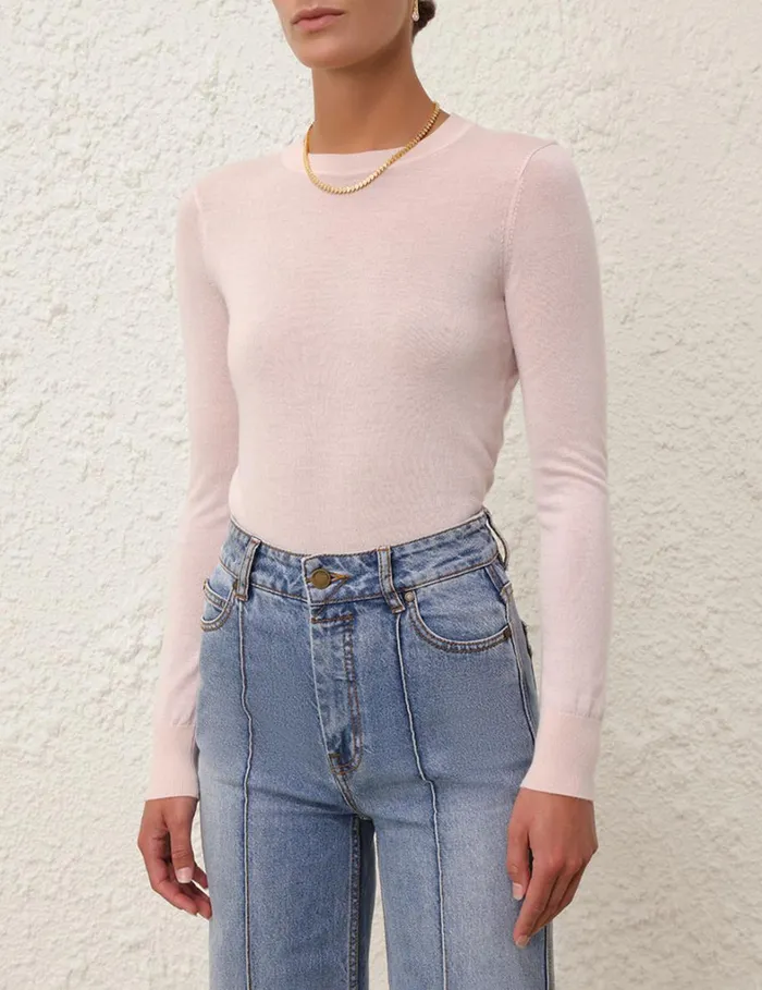 Women Clothing Zimmermann Classic Crew Neck Sweater Shell Pink