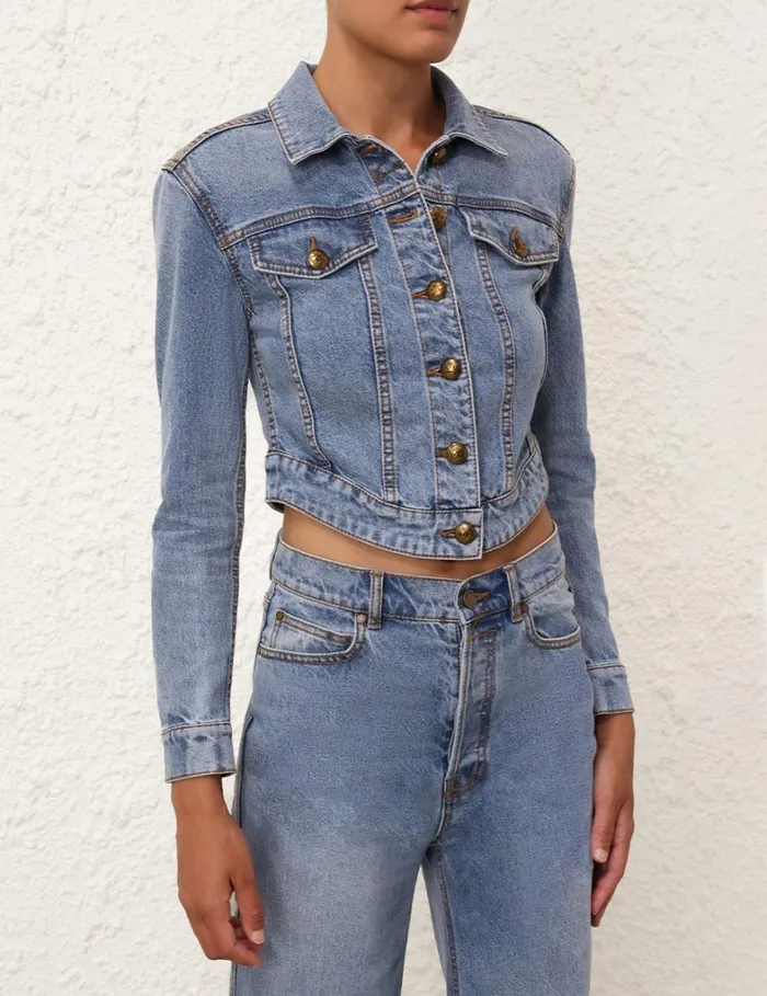 Women Clothing Zimmermann Denim Fitted Jacket Poseidon Blue