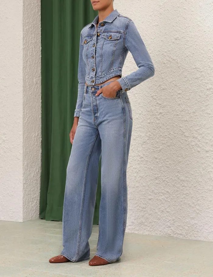 Women Clothing Zimmermann Denim Fitted Jacket Poseidon Blue