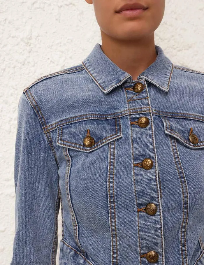 Women Clothing Zimmermann Denim Fitted Jacket Poseidon Blue